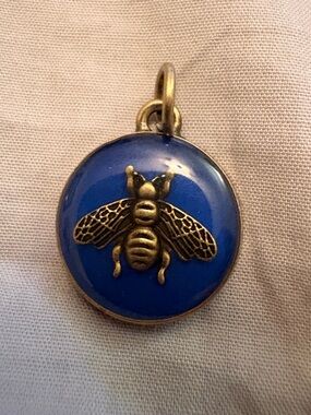 Gucci Blue Enamel Bee Charm Zip Pull Antique Brass Made in Italy Charm Pendant